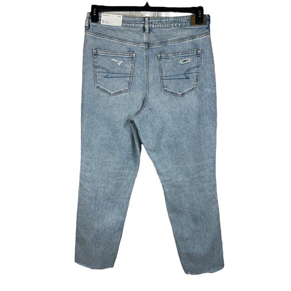 American Eagle SZ 14 Strigid Mom Jeans Super Hi-Rise Distressed Rips Frayed Hems - Picture 6 of 16